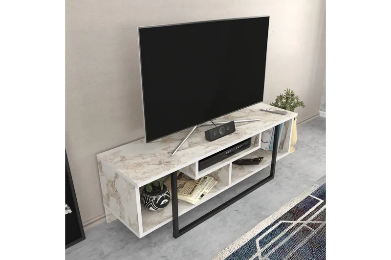 Andifli Golvstående Tv-bänk 120 cm med Förvaring i Trä med Metallunderrede - Vit - Möbler - Vardagsrum - Tv-möbler & mediamöbler - Tv-bänkar