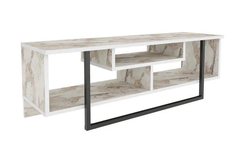 Andifli Golvstående Tv-bänk 120 cm med Förvaring i Trä med Metallunderrede, Vit