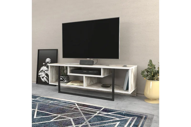 Andifli Golvstående Tv-bänk 120 cm med Förvaring i Trä med Metallunderrede - Vit - Möbler - Vardagsrum - Tv-möbler & mediamöbler - Tv-bänkar