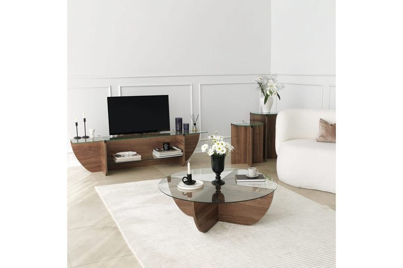 Andifli Golvstående TV-bänk 158 cm med Förvaring i Trä med Glasskiva - Brun - Möbler - Vardagsrum - Tv-möbler & mediamöbler - Tv-bänkar