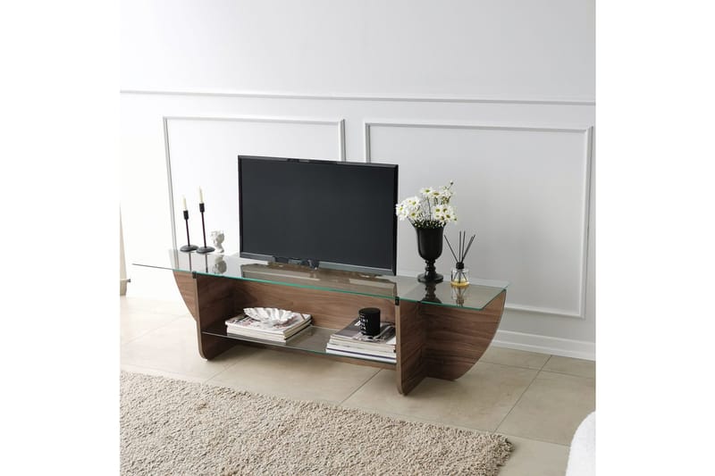 Andifli Golvstående TV-bänk 158 cm med Förvaring i Trä med Glasskiva - Brun - Möbler - Vardagsrum - Tv-möbler & mediamöbler - Tv-bänkar
