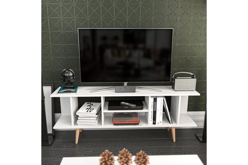 Andifli Golvstående Tv Bänk 160 cm med Förvaring i Målat Trä - Vit - Möbler - Vardagsrum - Tv-möbler & mediamöbler - Tv-bänkar