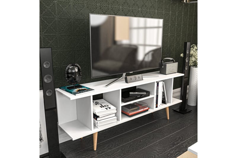 Andifli Golvstående Tv Bänk 160 cm med Förvaring i Målat Trä - Vit - Möbler - Vardagsrum - Tv-möbler & mediamöbler - Tv-bänkar