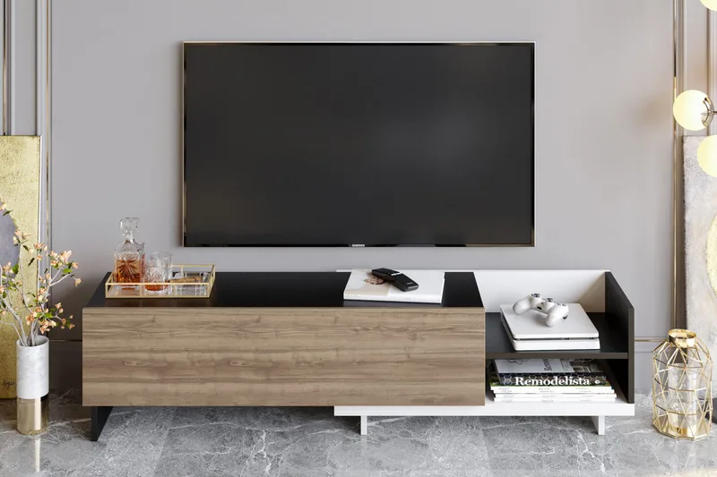 Andifli Golvstående Tv Bänk 165 cm med Förvaring i Målat Trä, Antracit