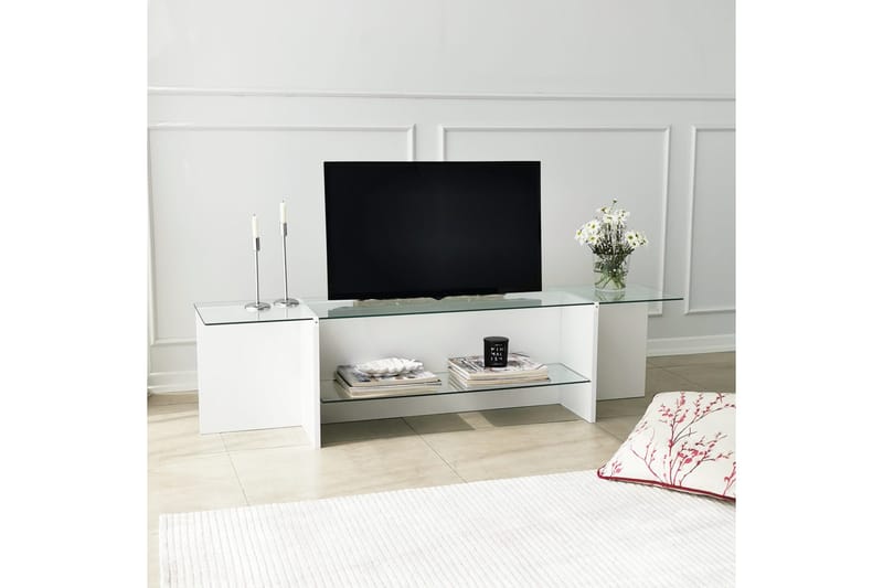 Andifli Tv Bänk 158 cm med Förvaring i Glas med Träunderrede - Klar - Möbler - Vardagsrum - Tv-möbler & mediamöbler - Tv-bänkar