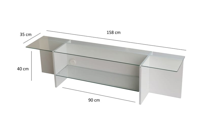 Andifli Tv Bänk 158 cm med Förvaring i Glas med Träunderrede - Klar - Möbler - Vardagsrum - Tv-möbler & mediamöbler - Tv-bänkar