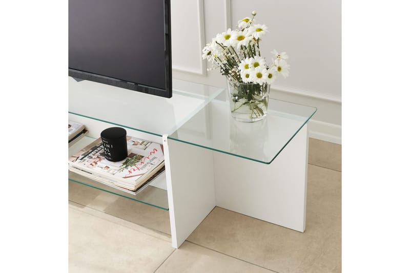 Andifli Tv Bänk 158 cm med Förvaring i Glas med Träunderrede - Klar - Möbler - Vardagsrum - Tv-möbler & mediamöbler - Tv-bänkar