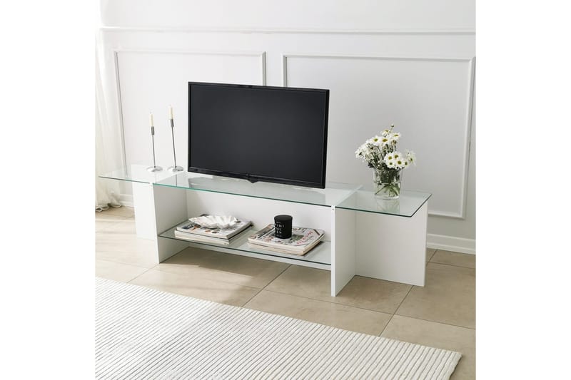 Andifli Tv Bänk 158 cm med Förvaring i Glas med Träunderrede - Klar - Möbler - Vardagsrum - Tv-möbler & mediamöbler - Tv-bänkar