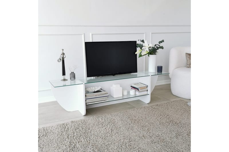Andifli TV Bänk 158 cm med Förvaring i Glas med Träunderrede - Transparent - Möbler - Vardagsrum - Tv-möbler & mediamöbler - Tv-bänkar