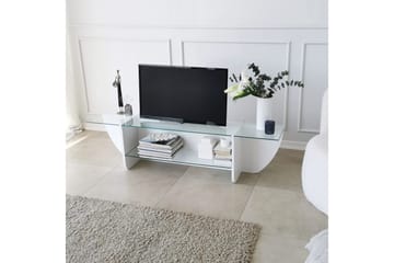 Andifli TV Bänk 158 cm med Förvaring i Glas med Träunderrede - Transparent - Möbler - Vardagsrum - Tv-möbler & mediamöbler - Tv-bänkar
