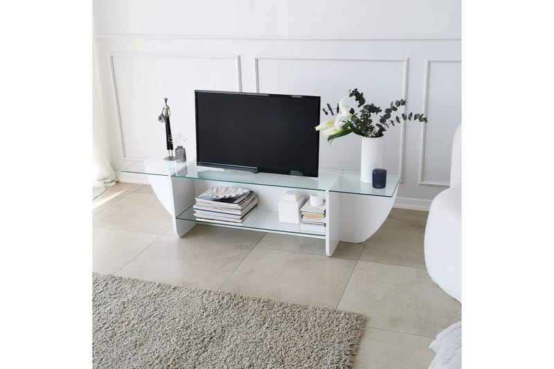 Andifli TV Bänk 158 cm med Förvaring i Glas med Träunderrede - Transparent - Möbler - Vardagsrum - Tv-möbler & mediamöbler - Tv-bänkar