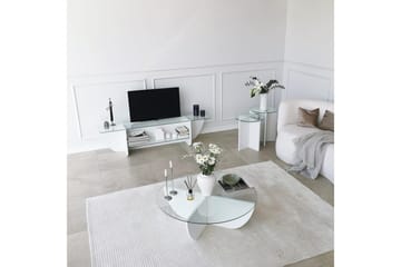 Andifli TV Bänk 158 cm med Förvaring i Glas med Träunderrede - Transparent - Möbler - Vardagsrum - Tv-möbler & mediamöbler - Tv-bänkar