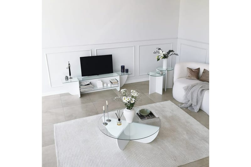 Andifli TV Bänk 158 cm med Förvaring i Glas med Träunderrede - Transparent - Möbler - Vardagsrum - Tv-möbler & mediamöbler - Tv-bänkar