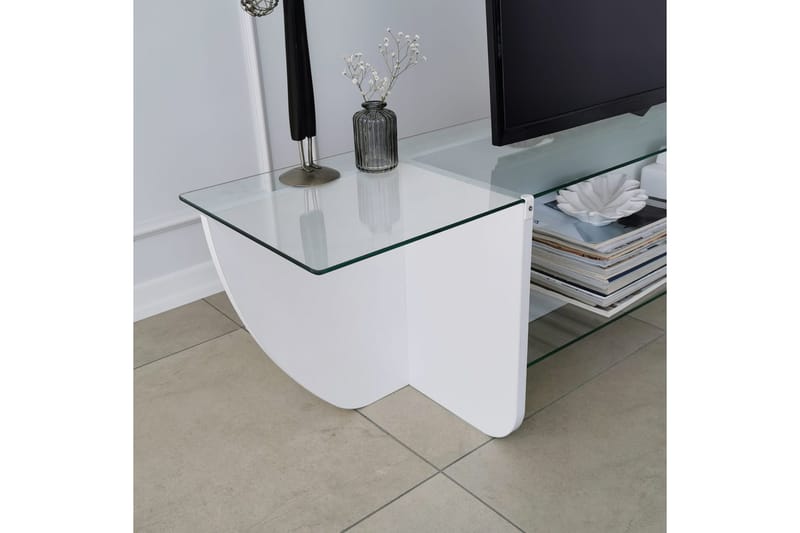 Andifli TV Bänk 158 cm med Förvaring i Glas med Träunderrede - Transparent - Möbler - Vardagsrum - Tv-möbler & mediamöbler - Tv-bänkar