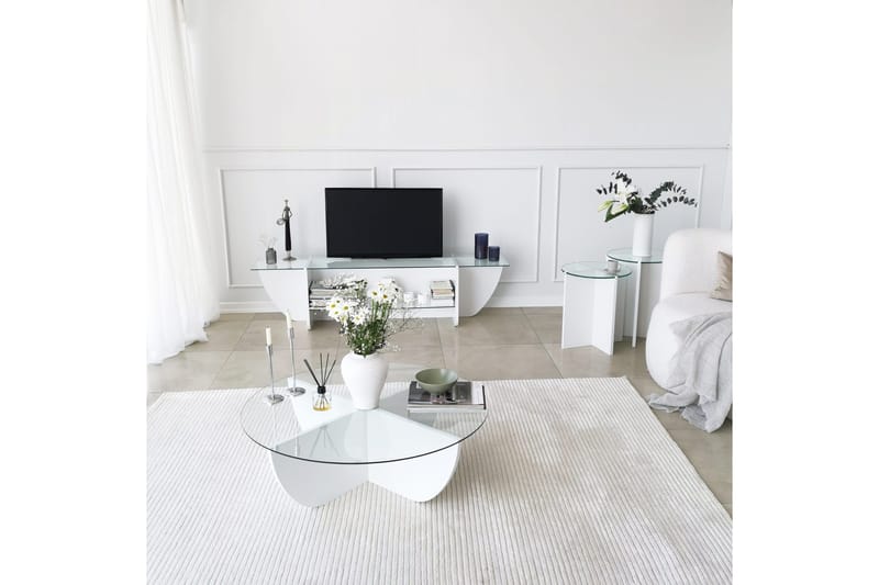 Andifli TV Bänk 158 cm med Förvaring i Glas med Träunderrede - Transparent - Möbler - Vardagsrum - Tv-möbler & mediamöbler - Tv-bänkar