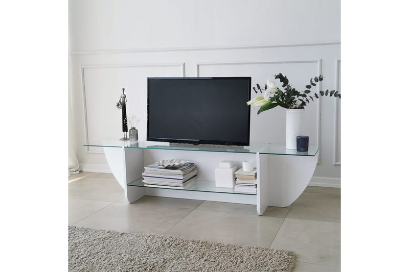 Andifli TV Bänk 158 cm med Förvaring i Glas med Träunderrede - Transparent - Möbler - Vardagsrum - Tv-möbler & mediamöbler - Tv-bänkar
