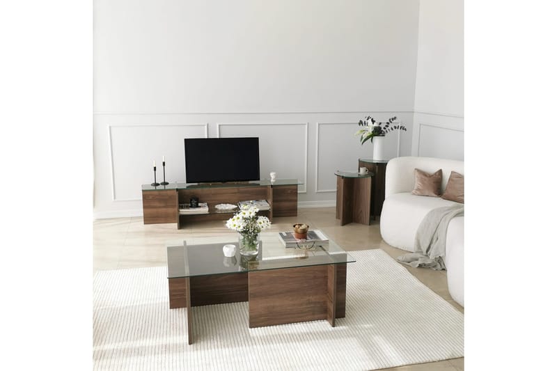 Andifli TV-bänk 158 cm med Förvaring i Trä med Glasskiva - Brun - Möbler - Vardagsrum - Tv-möbler & mediamöbler - Tv-bänkar