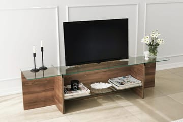 Andifli TV-bänk 158 cm med Förvaring i Trä med Glasskiva - Brun - Möbler - Vardagsrum - Tv-möbler & mediamöbler - Tv-bänkar