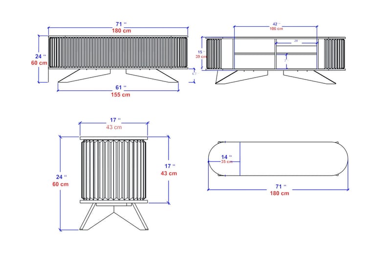 Andifli Tv-bänk 180x60 cm - Blå - Möbler - Vardagsrum - Tv-möbler & mediamöbler - Tv-bänkar