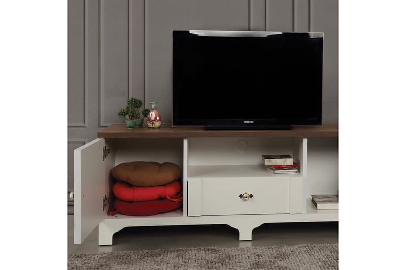 ANTONY Tv-bänk 140 cm Vit/Valnöt - Vit/Valnöt - Möbler - Vardagsrum - Tv-möbler & mediamöbler - Tv-bänkar