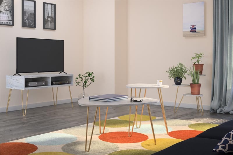 Athena Tv-bänk 107x50 cm Vit/Marmormönster - Novogratz - Möbler - Vardagsrum - Tv-möbler & mediamöbler - Tv-bänkar