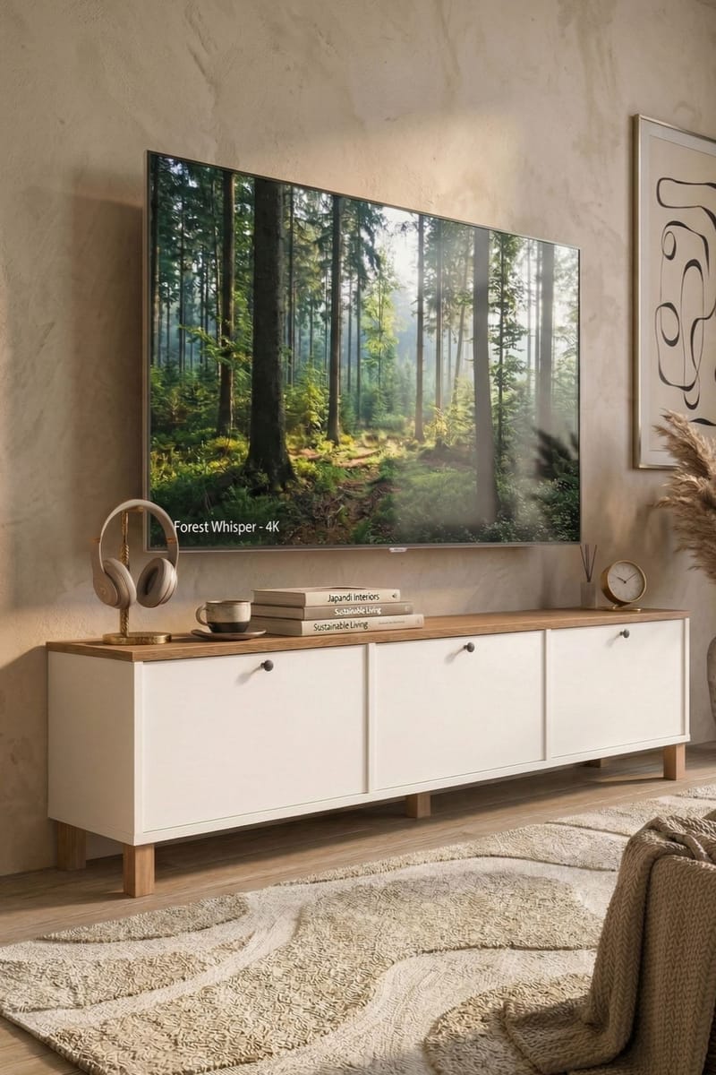 Avero TV-bänk 180x45,6x32 cm - Vitt och ek - Möbler - Vardagsrum - Tv-möbler & mediamöbler - Tv-bänkar