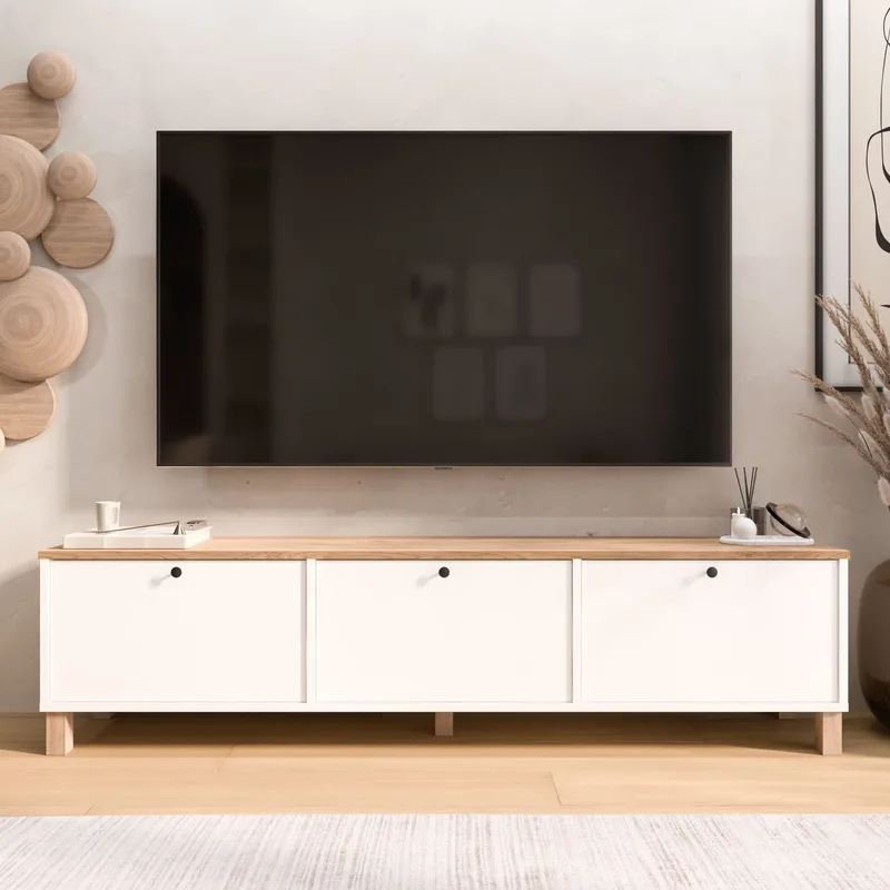 Avero TV-bänk 180x45,6x32 cm - Vitt och ek - Möbler - Vardagsrum - Tv-möbler & mediamöbler - Tv-bänkar