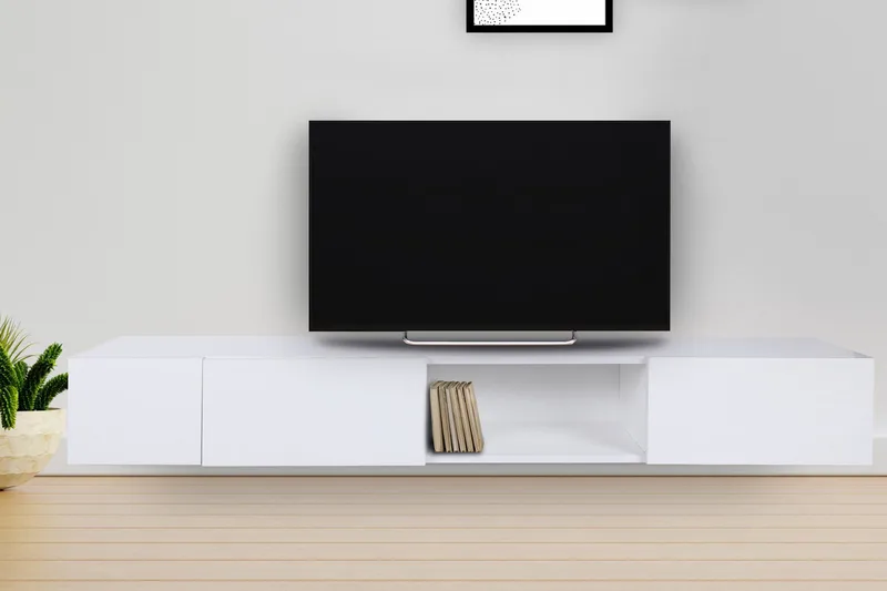 Bawinkel Vägghängd Tv-bänk 180 cm med Förvaring i Målat Trä, Vit
