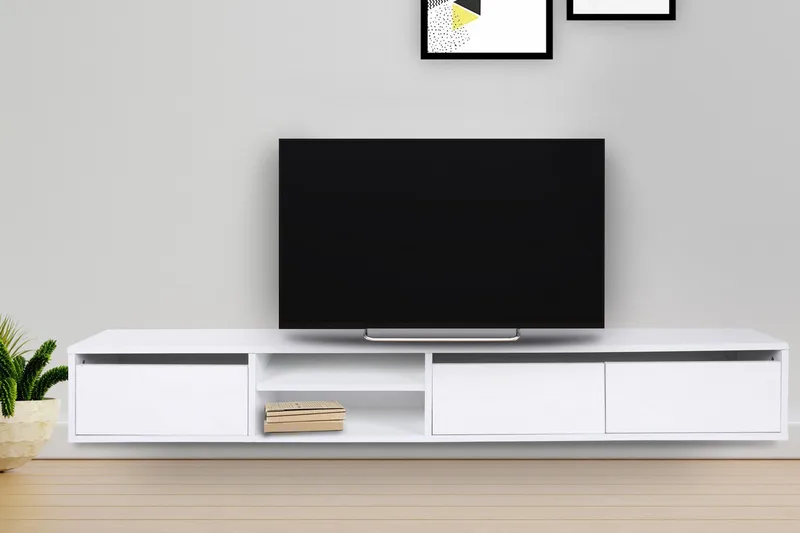 Belgium Vägghängd Tv-bänk 180 cm med Förvaring i Målat Trä, Vit