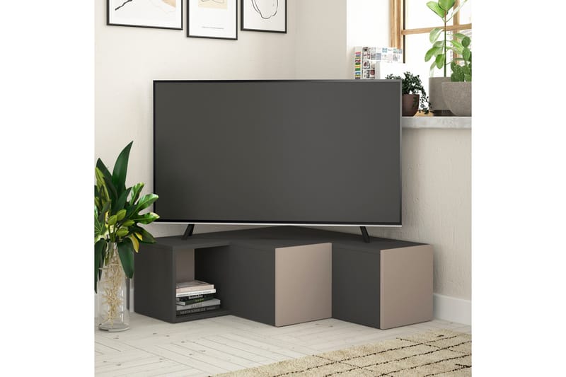 Bodsjö Hörn Tv Bänk 92 cm med Förvaring i Mörkt Trä - Antracitgrå - Möbler - Vardagsrum - Tv-möbler & mediamöbler - Tv-bänkar
