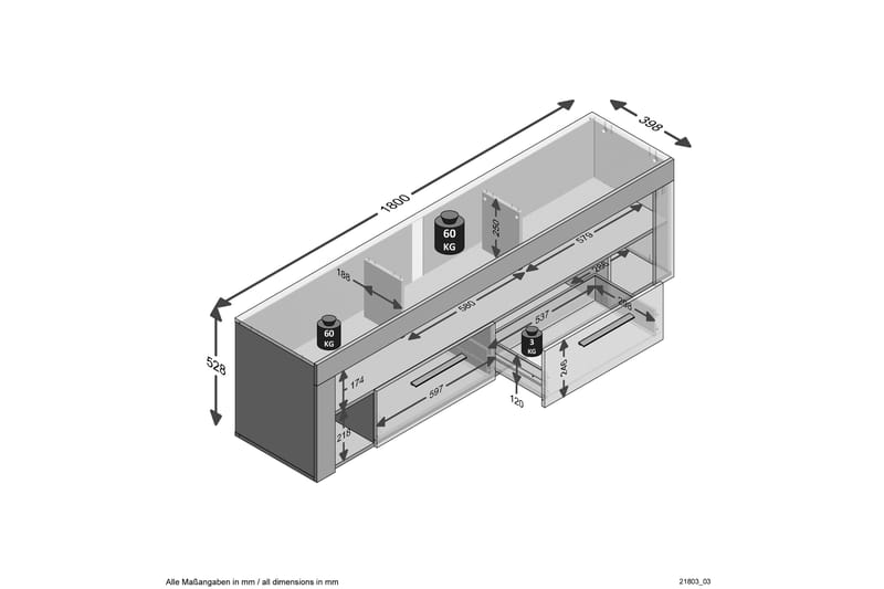 Bootsma TV-Bänk 180 cm - Brun/Vit - Möbler - Vardagsrum - Tv-möbler & mediamöbler - Tv-bänkar