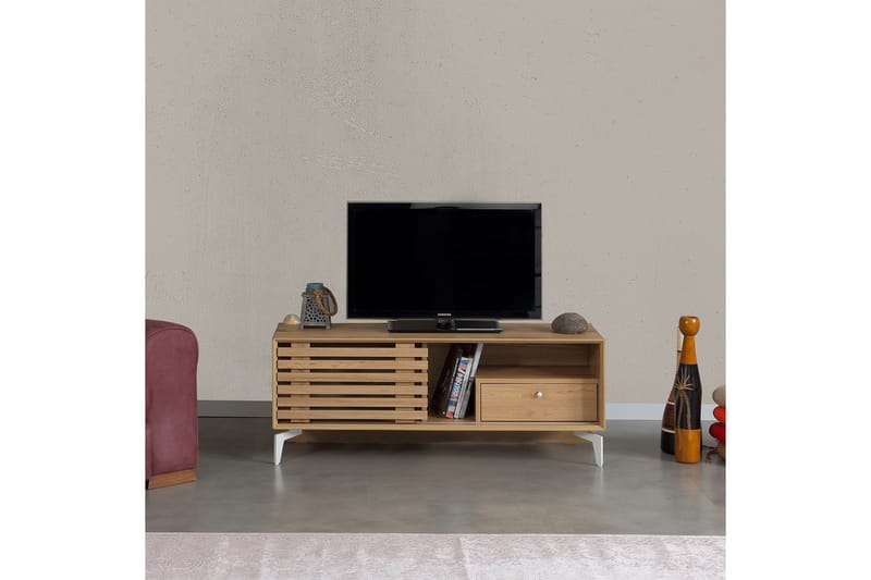 BRADLEY Tv-bänk 100 cm Grå Trä - Grå Trä - Möbler - Vardagsrum - Tv-möbler & mediamöbler - Tv-bänkar