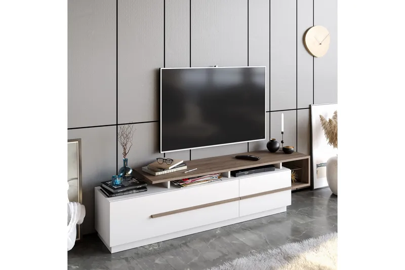 Campora Tv-bänk 150 cm, Mörkbrun/Vit