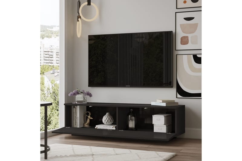 Caswell Golvstående Tv-bänk 140 cm med Förvaring i Målat Trä - Svart - Möbler - Vardagsrum - Tv-möbler & mediamöbler - Tv-bänkar
