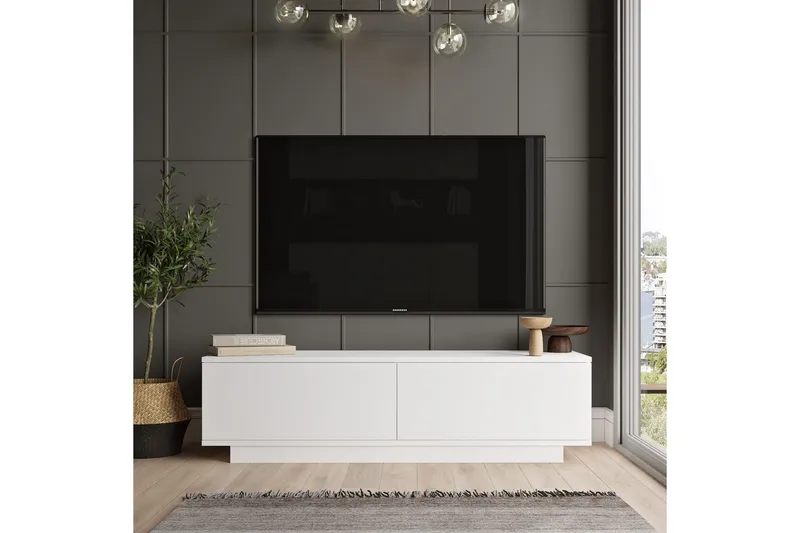 Caswell Golvstående Tv-bänk 140 cm med Förvaring i Målat Trä - Vit - Möbler - Vardagsrum - Tv-möbler & mediamöbler - Tv-bänkar
