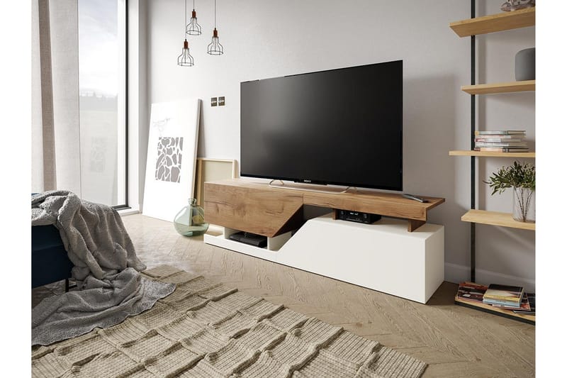 Ceelias Golvstående TV Bänk med Förvaring 160 cm i Målat Trä - Vit|Beige - Möbler - Vardagsrum - Tv-möbler & mediamöbler - Tv-bänkar