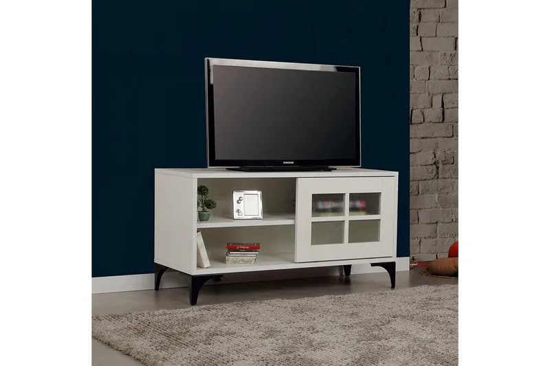 Comfortale Golvstående TV Bänk 100 cm med Förvaring i Målat Trä - Vit - Möbler - Vardagsrum - Tv-möbler & mediamöbler - Tv-bänkar