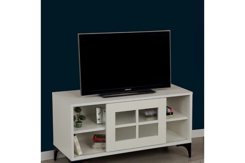 Comfortale Golvstående TV Bänk 100 cm med Förvaring i Målat Trä - Vit - Möbler - Vardagsrum - Tv-möbler & mediamöbler - Tv-bänkar