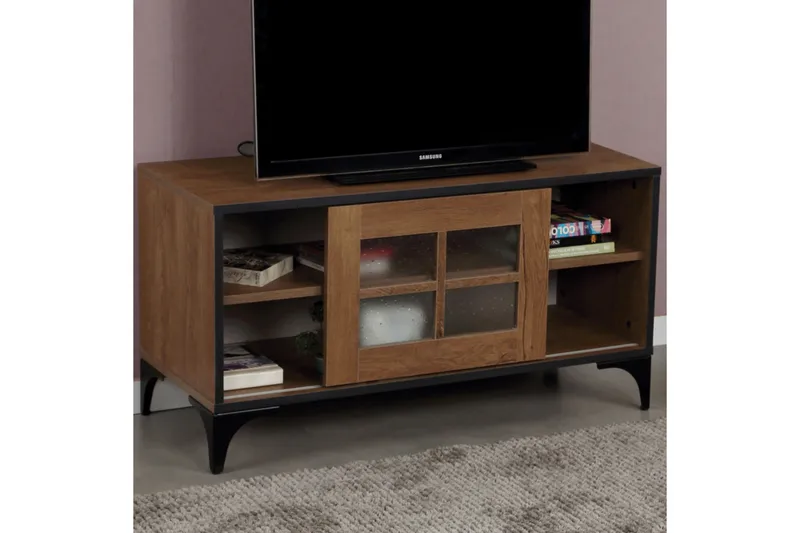 Comfortale Golvstående Tv Bänk 100 cm med Förvaring i Mörkt Trä - Brun - Möbler - Vardagsrum - Tv-möbler & mediamöbler - Tv-bänkar