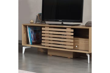 Comfortale Golvstående TV Bänk 125 cm med Förvaring i Ljust Trä - Brun - Möbler - Vardagsrum - Tv-möbler & mediamöbler - Tv-bänkar