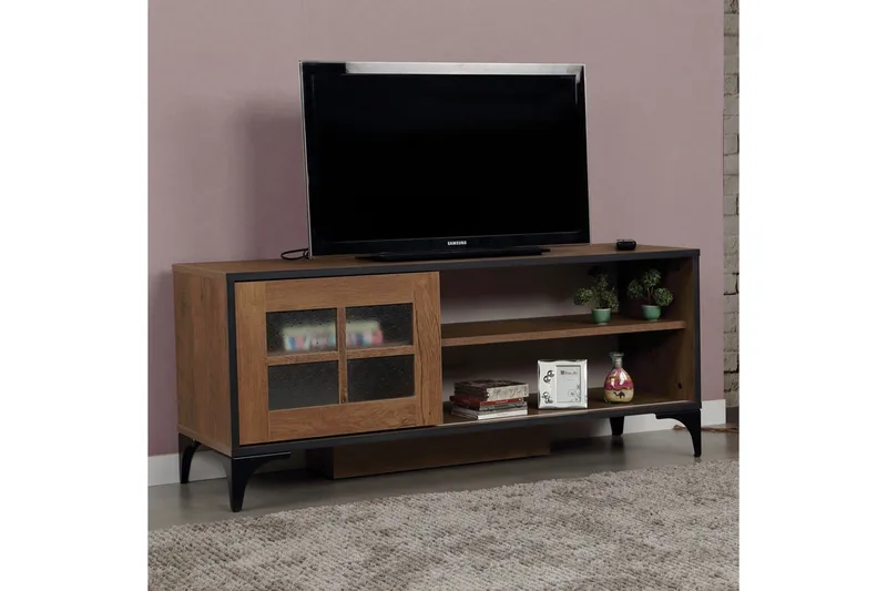 Comfortale Golvstående TV Bänk 125 cm med Förvaring i Mörkt Trä - Brun - Möbler - Vardagsrum - Tv-möbler & mediamöbler - Tv-bänkar