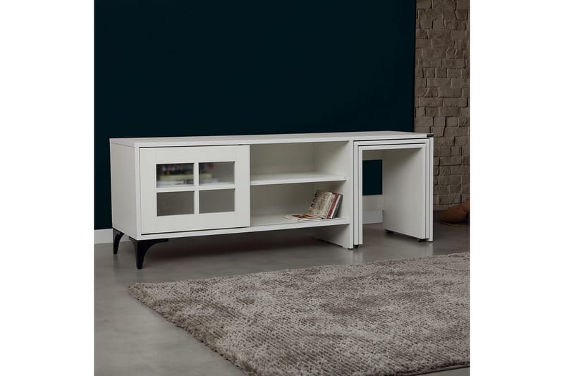 Comfortale Golvstående Tv Bänk med Hjul 150 cm med Förvaring i Målat Trä - Vit - Möbler - Vardagsrum - Tv-möbler & mediamöbler - Tv-bänkar