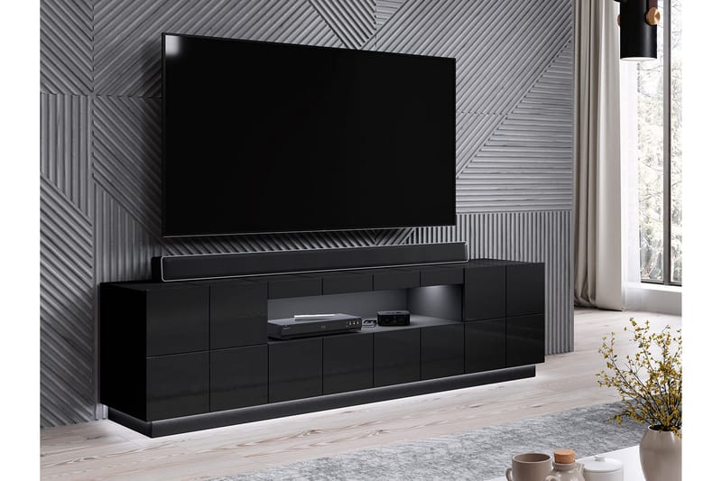 CONDAC TV-bänk 184 cm + LED Svart Högglans/Vit LED - Tv-bänkar