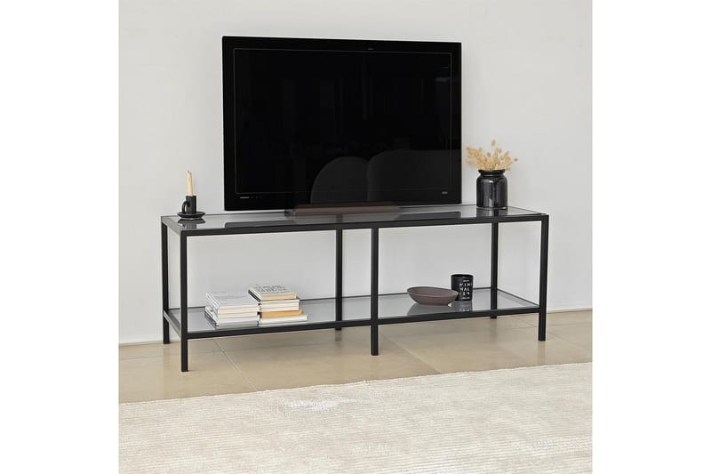 Condurso Golvstående Tv-bänk 130 cm i Metall och Glas - Rökgrå - Möbler - Vardagsrum - Tv-möbler & mediamöbler - Tv-bänkar