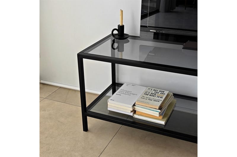 Condurso Golvstående Tv-bänk 130 cm i Metall och Glas - Rökgrå - Möbler - Vardagsrum - Tv-möbler & mediamöbler - Tv-bänkar