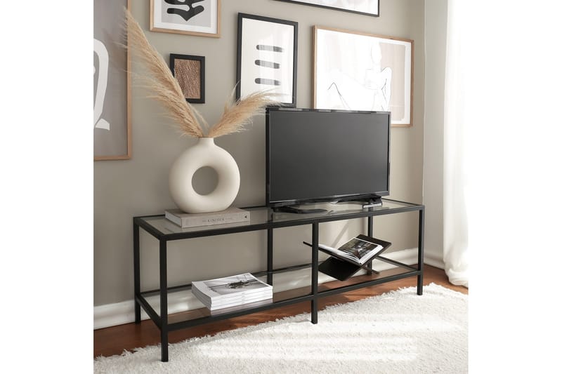 Condurso Golvstående Tv-bänk 130 cm med Förvaring i Glas och Metall - Svart - Möbler - Vardagsrum - Tv-möbler & mediamöbler - Tv-bänkar