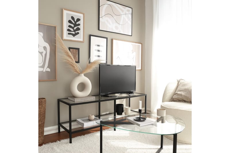 Condurso Golvstående Tv-bänk 130 cm med Förvaring i Glas och Metall - Svart - Möbler - Vardagsrum - Tv-möbler & mediamöbler - Tv-bänkar
