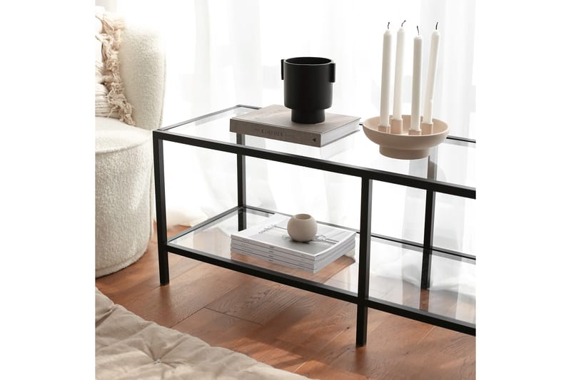Condurso Golvstående Tv-bänk 130 cm med Förvaring i Glas och Metall - Svart - Möbler - Vardagsrum - Tv-möbler & mediamöbler - Tv-bänkar