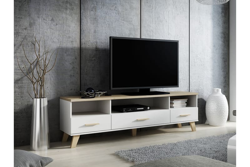 COPLIN TV-bänk 180 Vit/Ek - Vit/Ek - Möbler - Vardagsrum - Tv-möbler & mediamöbler - Tv-bänkar