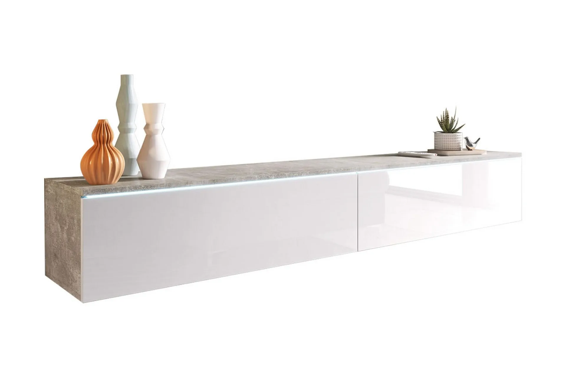 cuguen tv-bänk 180 cm led-belysning - vit|grå|vit led